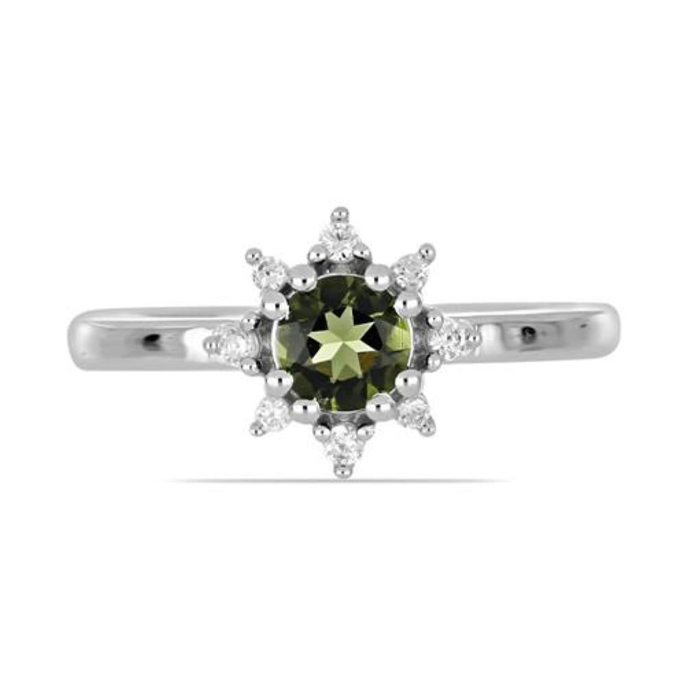 BUY 925 SILVER NATURAL MOLDAVITE GEMSTONE HALO RING