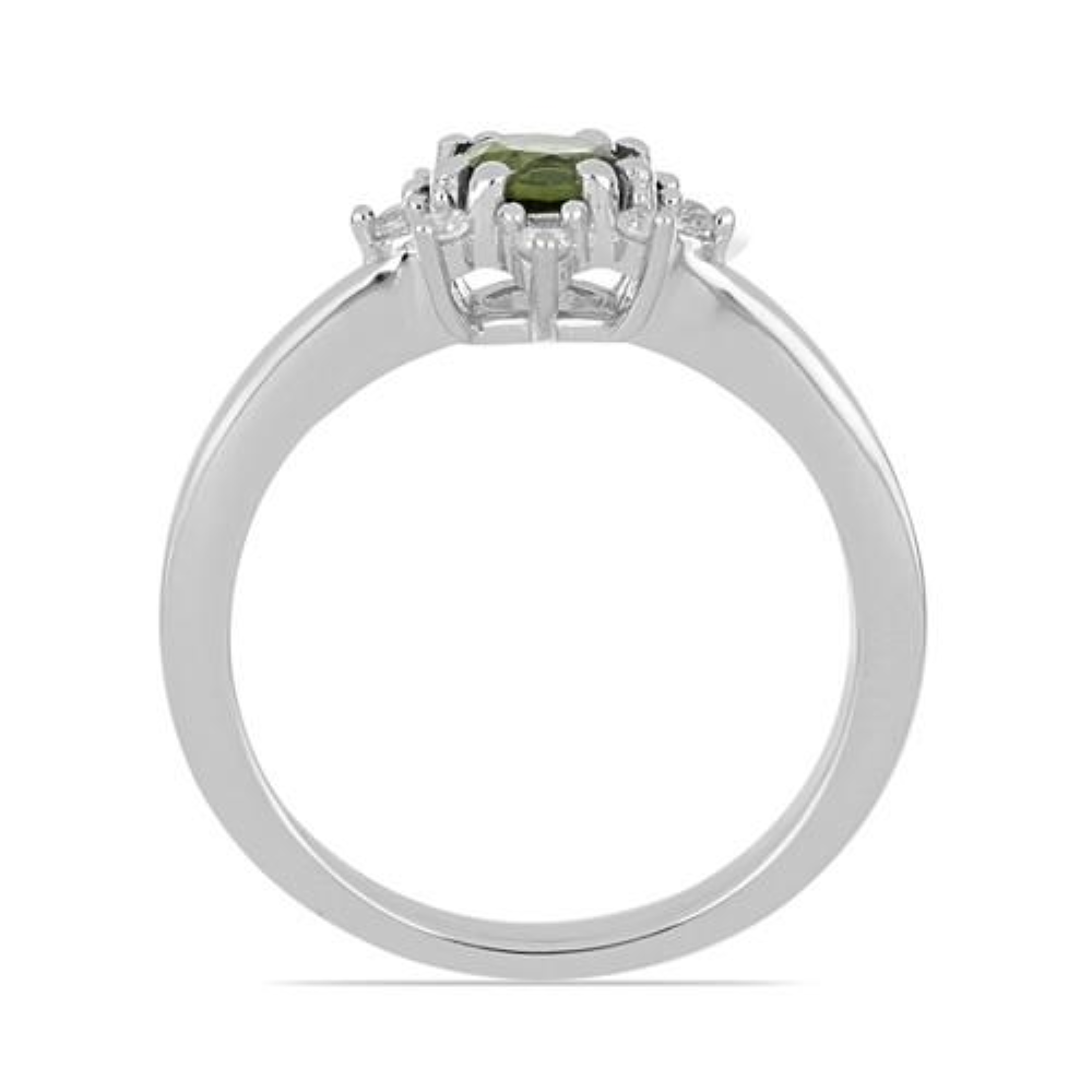 BUY 925 SILVER NATURAL MOLDAVITE GEMSTONE HALO RING