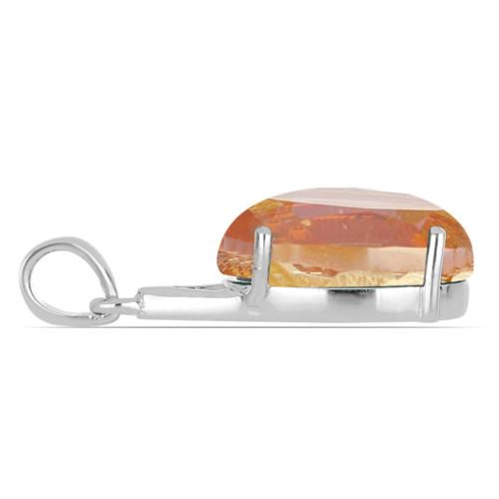 BUY REAL PADPARADSCHA QUARTZ GEMSTONE BIG STONE PENDANT IN 925 STERLING SILVER