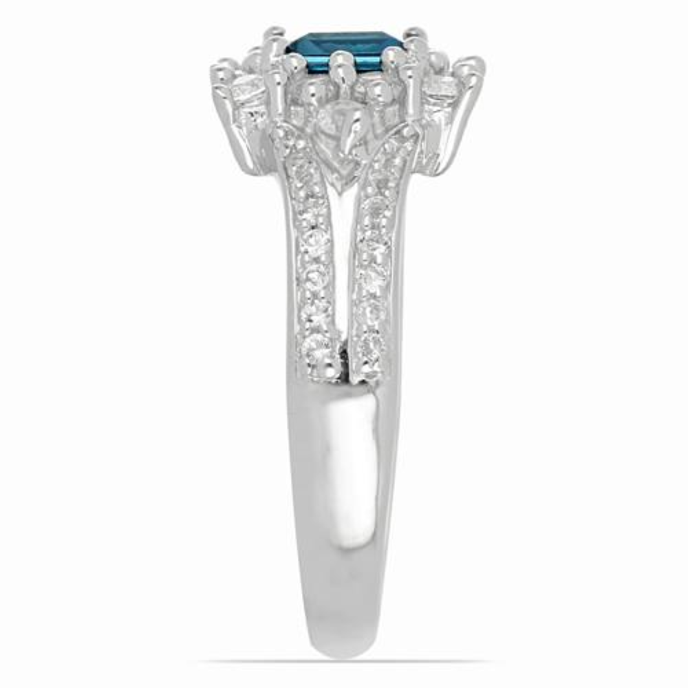 BUY REAL LONDON BLUE TOPAZ GEMSTONE HALO RING IN 925 SILVER