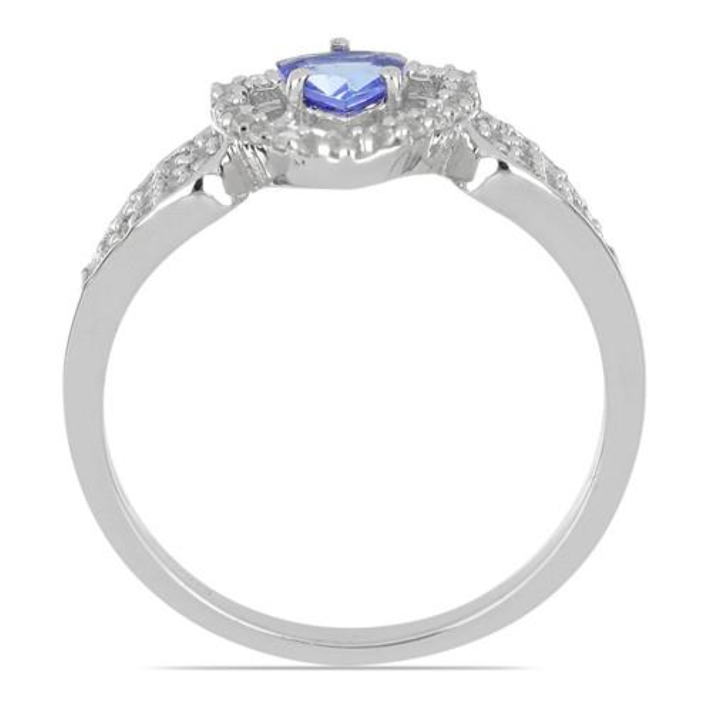 BUY STERLING SILVER NATURAL TANZANITE GEMSTONE  HALO UNIQUE RING