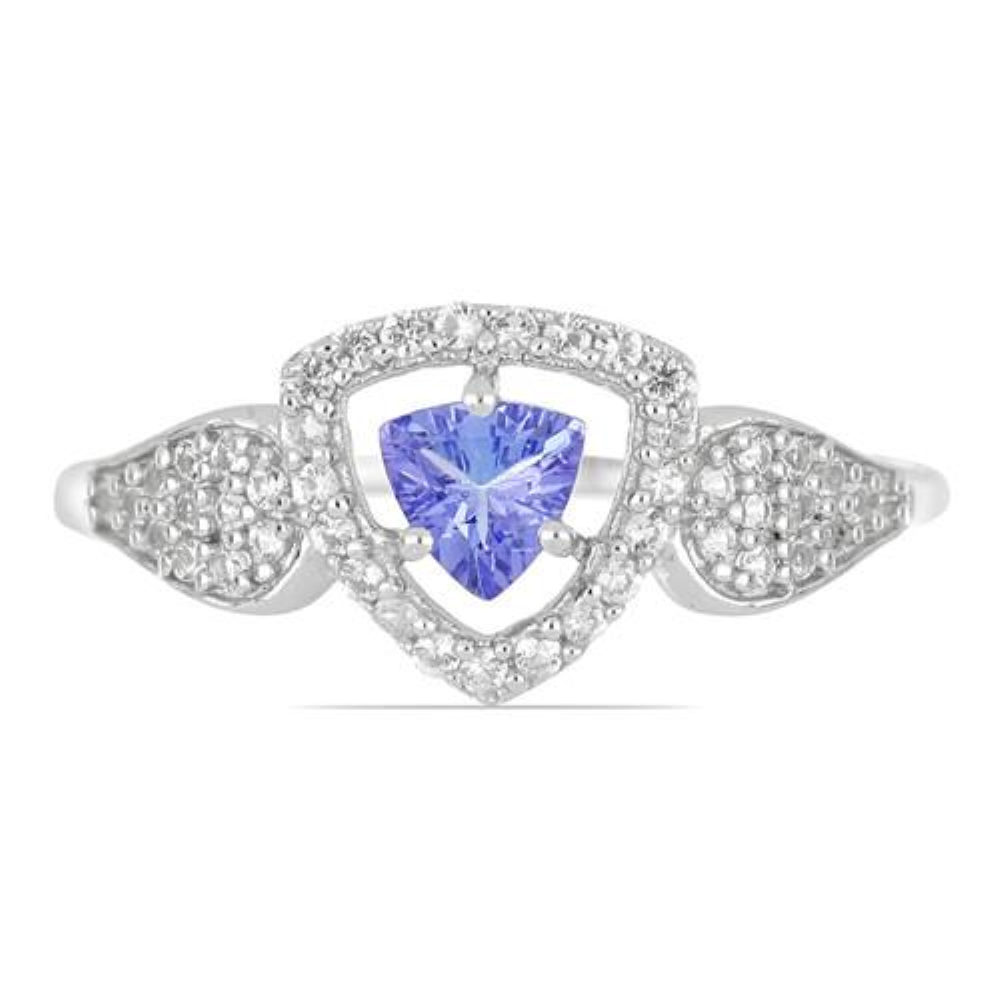 BUY STERLING SILVER NATURAL TANZANITE GEMSTONE  HALO UNIQUE RING