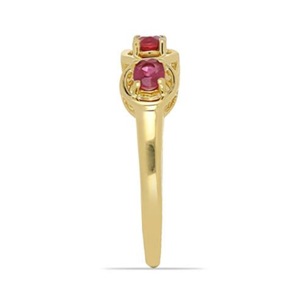 BUY 14K GOLD NATURAL GLASS FILLED RUBY GEMSTONE THREE STONES RING