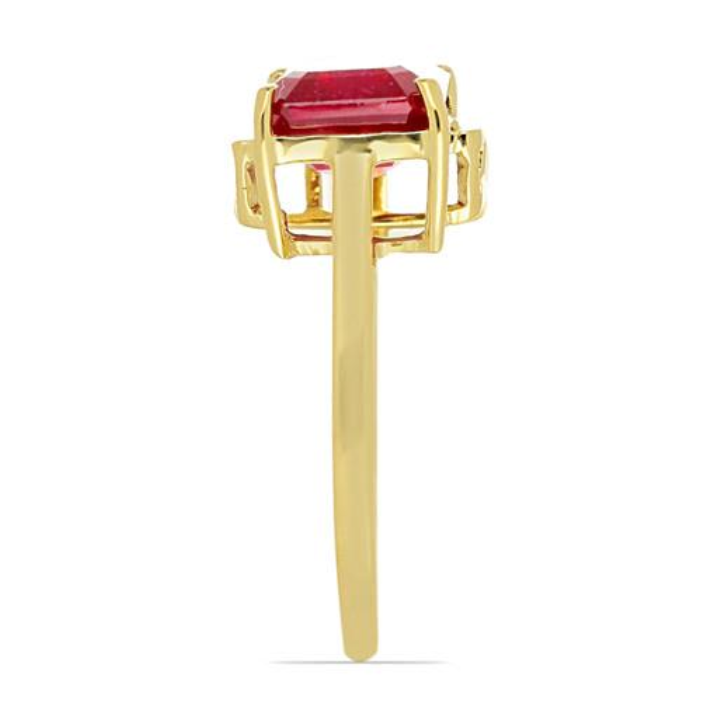 BUY 14K GOLD NATURAL GLASS FILLED RUBY GEMSTONE WHITE DIAMOND CLASSIC RING