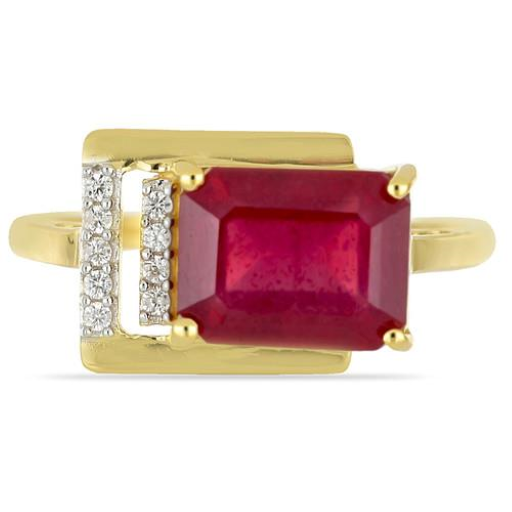 BUY 14K GOLD NATURAL GLASS FILLED RUBY GEMSTONE WHITE DIAMOND CLASSIC RING
