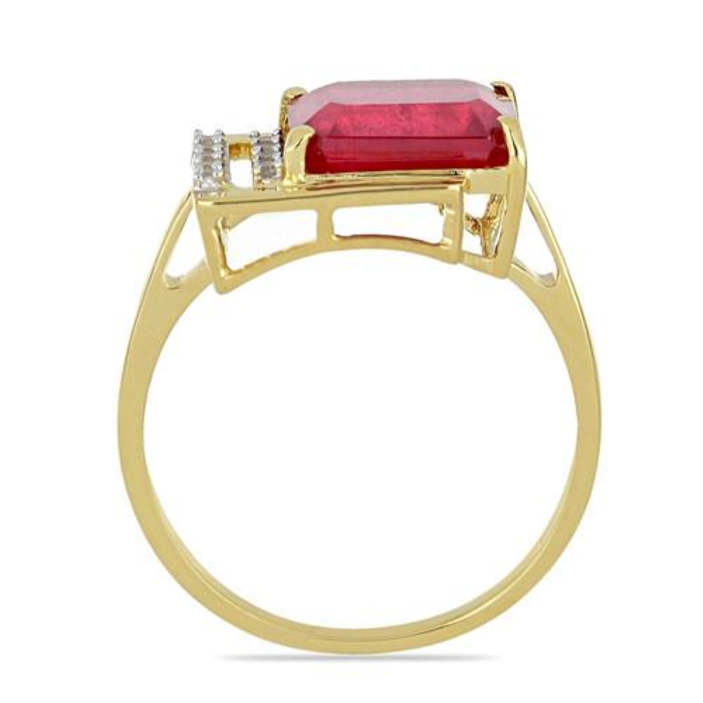 BUY 14K GOLD NATURAL GLASS FILLED RUBY GEMSTONE WHITE DIAMOND CLASSIC RING