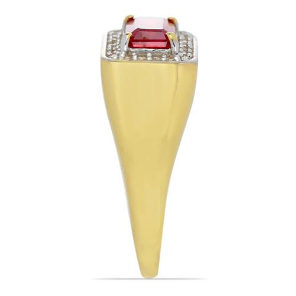 BUY 14K GOLD NATURAL GLASS FILLED RUBY GEMSTONE HALO RING WITH WHITE DIAMOND