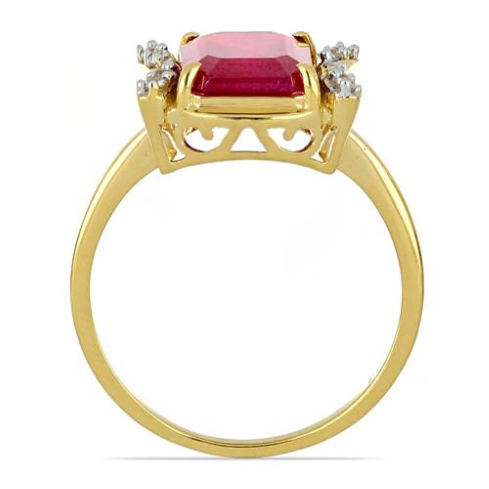 BUY 14K GOLD GLASS FILLED RUBY GEMSTONE WHITE DIAMOND CLASSIC RING