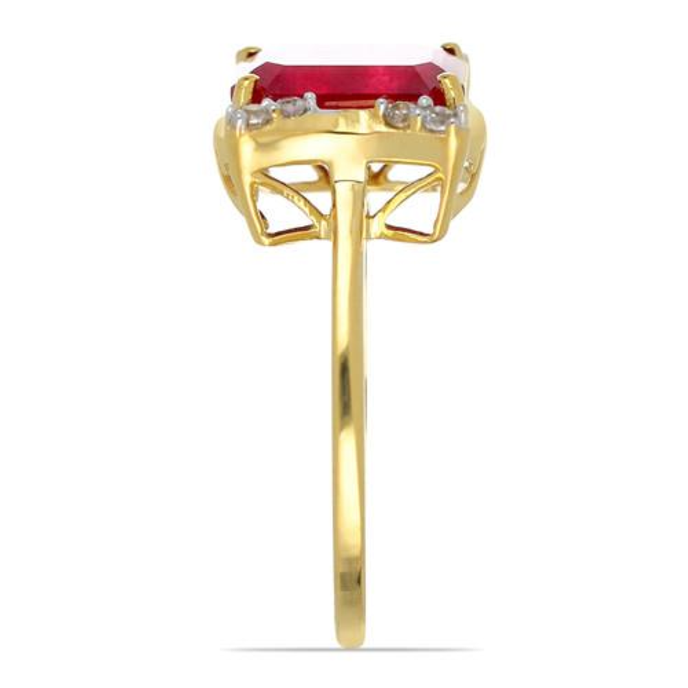 BUY 14K GOLD GLASS FILLED RUBY GEMSTONE WHITE DIAMOND CLASSIC RING