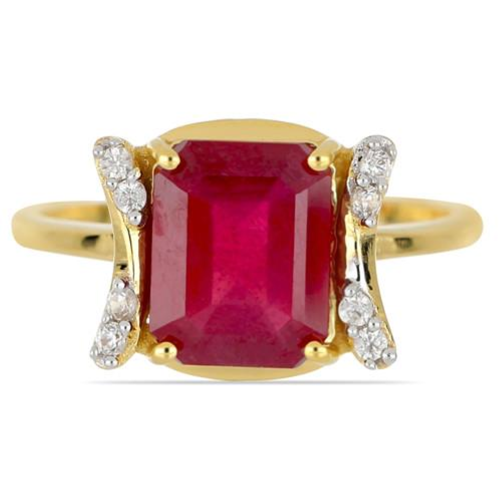 BUY 14K GOLD GLASS FILLED RUBY GEMSTONE WHITE DIAMOND CLASSIC RING