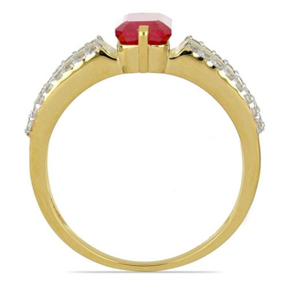 BUY 14K GOLD GENUINE  GLASS FILLED RUBY GESMTONE CLASSIC RING