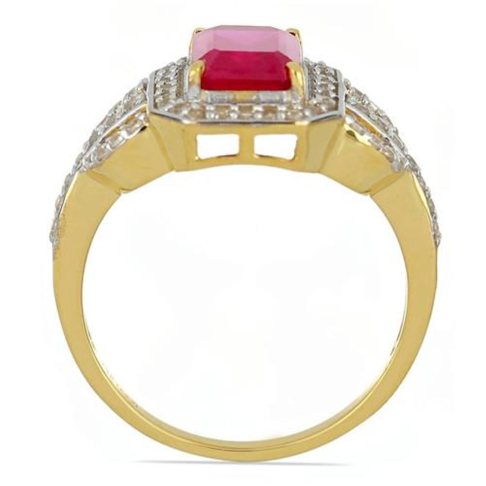 BUY NATURAL GLASS FILLED RUBY GEMSTONE 14K GOLD HALO RING