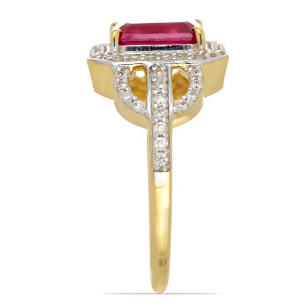 BUY NATURAL GLASS FILLED RUBY GEMSTONE 14K GOLD HALO RING