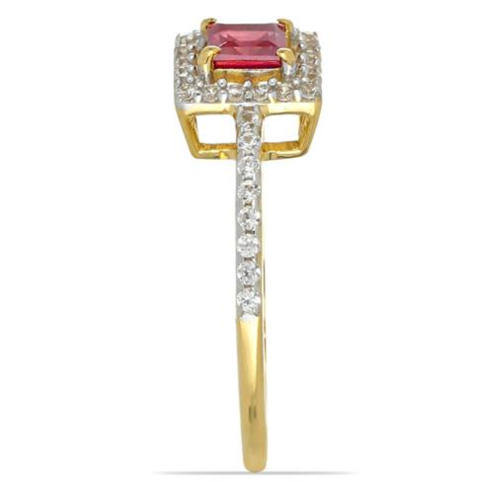BUY 14K GOLD NATURAL GLASS FILLED RUBY GEMSTONE HALO RING