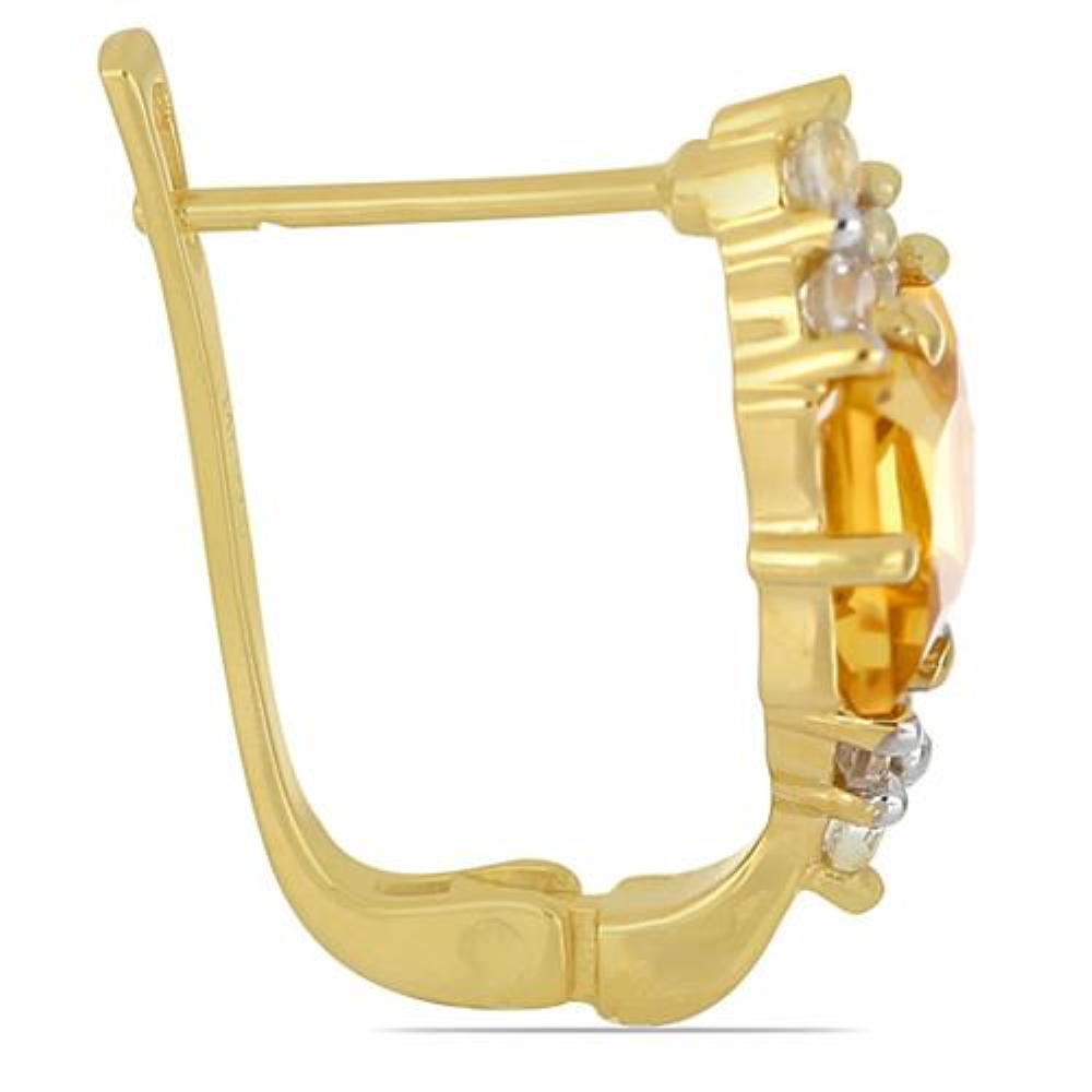 BUY 14K GOLD REAL CITRINE GEMSTONE CLASSIC EARRINGS WITH WHITE DIAMOND