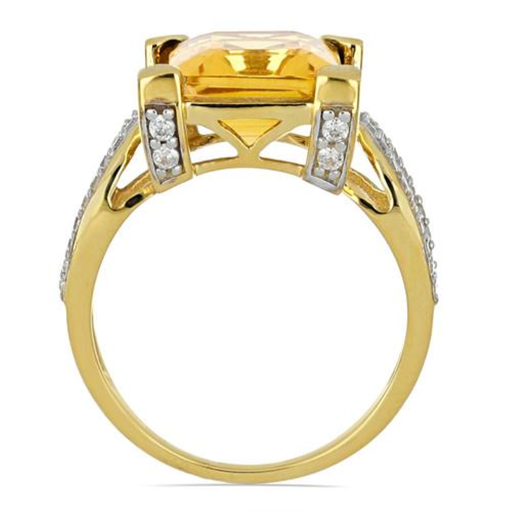 BUY 14K GOLD REAL CITRINE GEMSTONE BIG STONE RING WITH WHITE DIAMOND