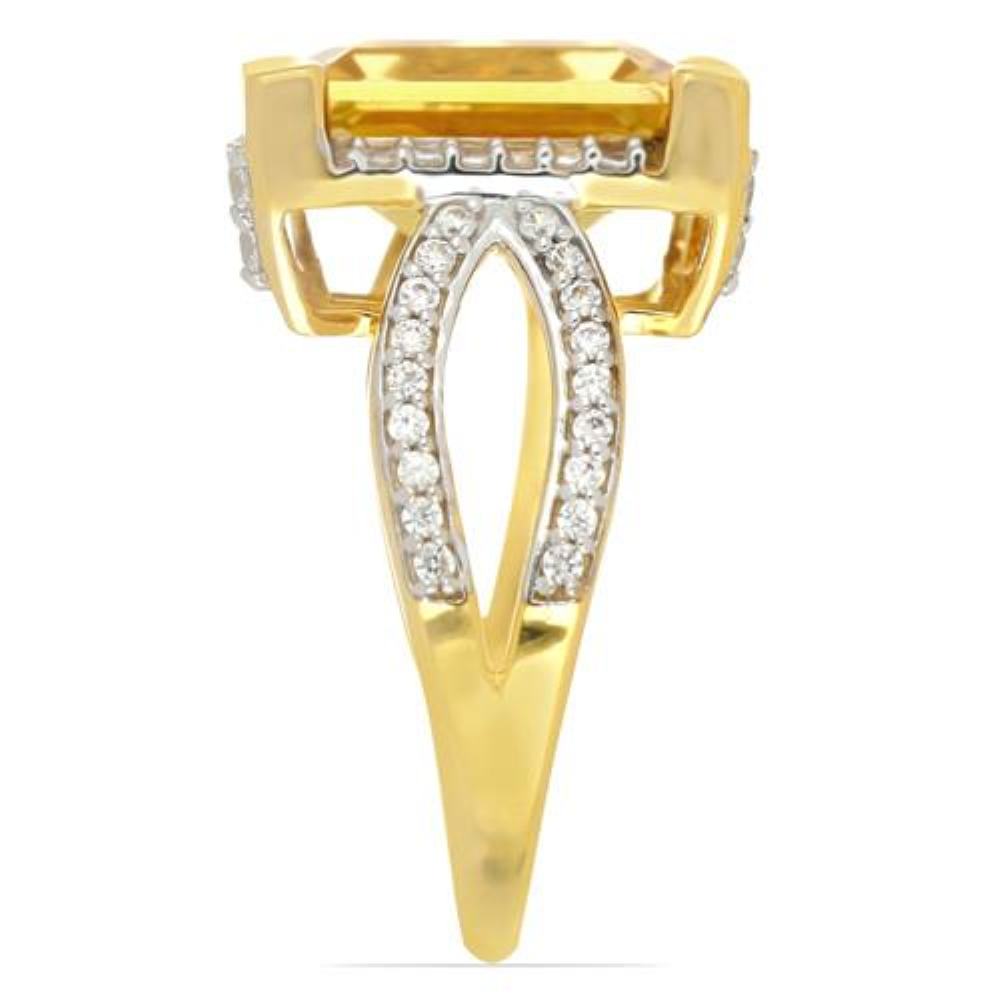 BUY 14K GOLD REAL CITRINE GEMSTONE BIG STONE RING WITH WHITE DIAMOND