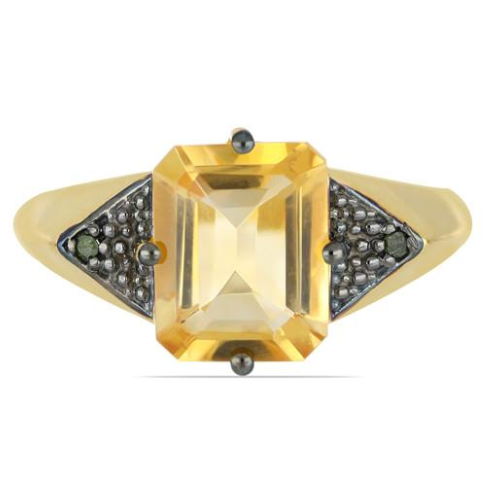 BUY 14K GOLD REAL CITRINE GEMSTONE CLASSIC RING WITH WHITE DIAMOND