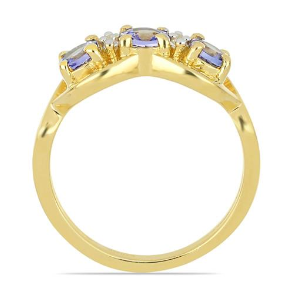 BUY 925 SILVER GOLD PLATED NATURAL TANZANITE GEMSTONE RING