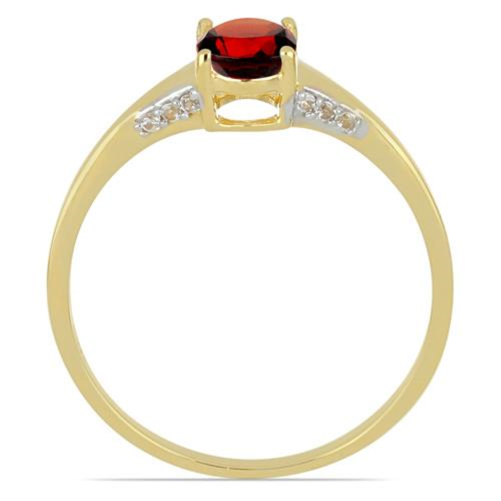 BUY 14K GOLD REAL GARNET GEMSTONE WITH WHITE DIAMOND CLASSIC RING