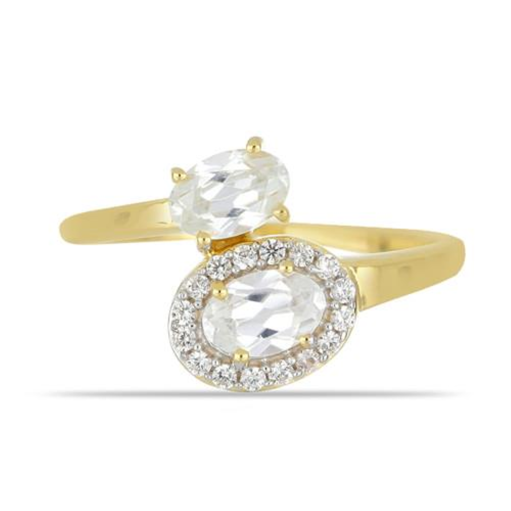 BUY 14K GOLD NATURAL WHITE DIAMOND AND WHITE ZIRCON GEMSTONE CLASSIC RING