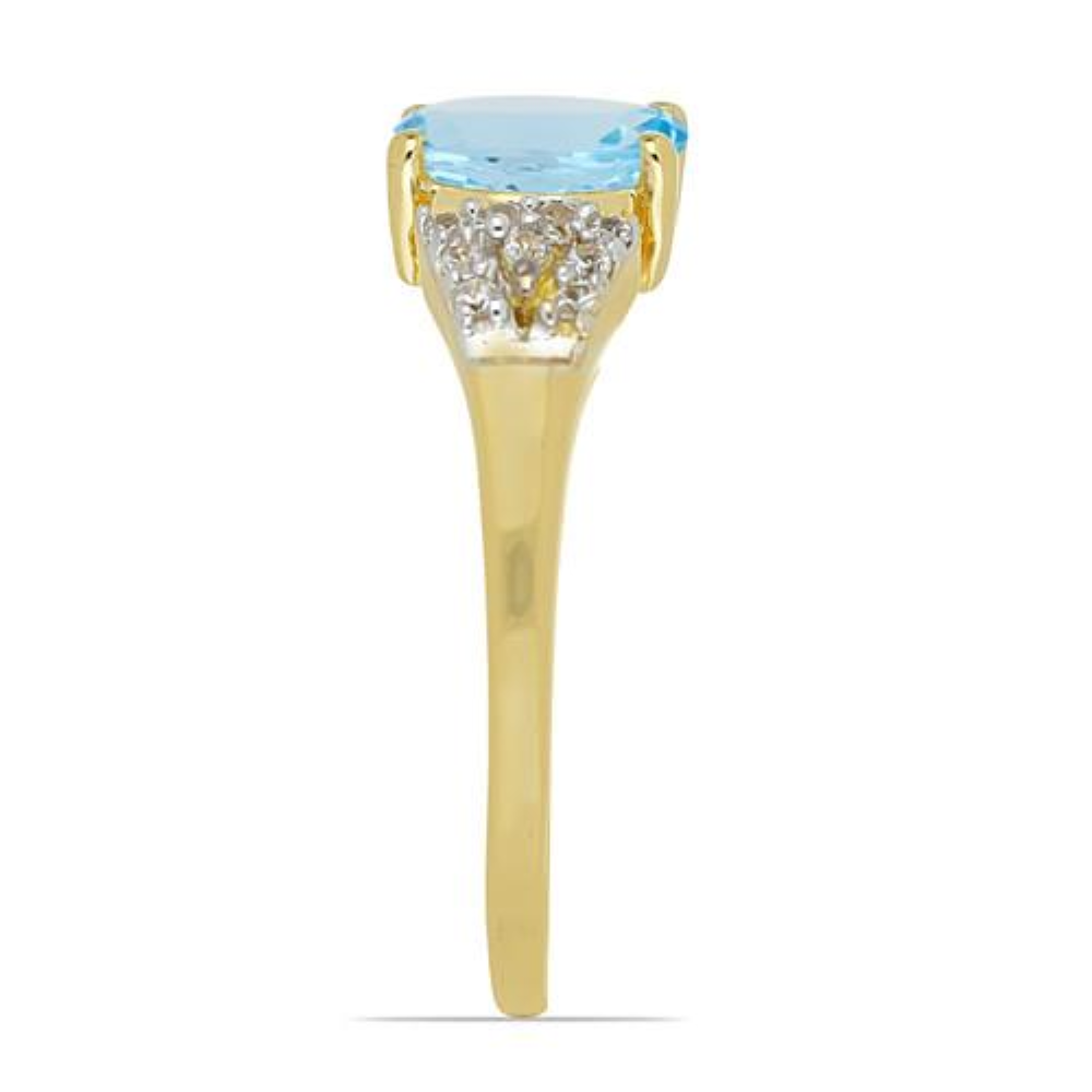 BUY 14K GOLD NATURAL SWISS BLUE TOPAZ GEMSTONE CLASSIC RING WITH WHITE DIAMOND