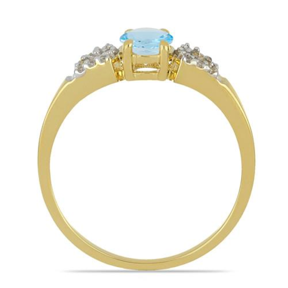 BUY 14K GOLD NATURAL SWISS BLUE TOPAZ GEMSTONE CLASSIC RING WITH WHITE DIAMOND