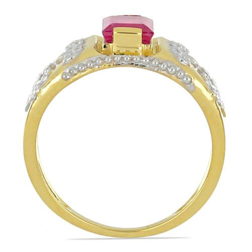 BUY 14K GOLD NATURAL GLASS FILLED RUBY GEMSTONE SINGLE STONE RING