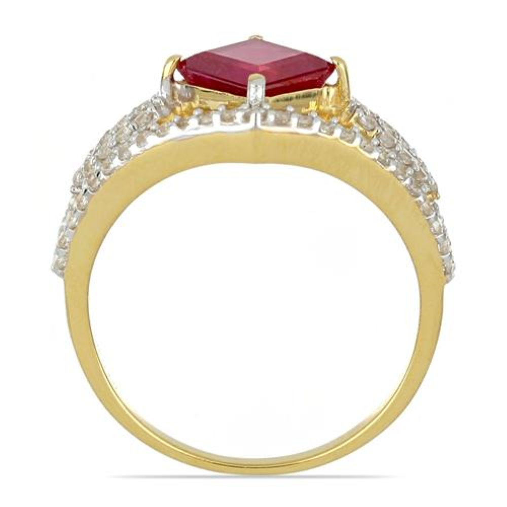 BUY 14K GOLD GLASS FILLED RUBY GEMSTONE CLASSIC RING WITH WHITE DIAMOND
