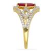 BUY 14K GOLD GLASS FILLED RUBY GEMSTONE CLASSIC RING WITH WHITE DIAMOND