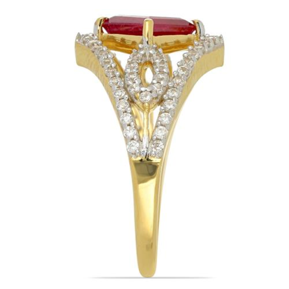 BUY 14K GOLD GLASS FILLED RUBY GEMSTONE CLASSIC RING WITH WHITE DIAMOND
