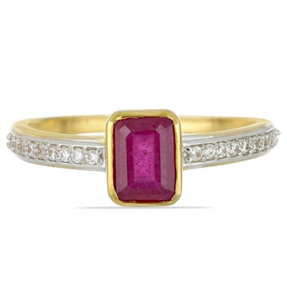 BUY NATURAL GLASS FILLED RUBY GEMSTONE 14K GOLD CLASSIC RING WITH WHITE DIAMOND