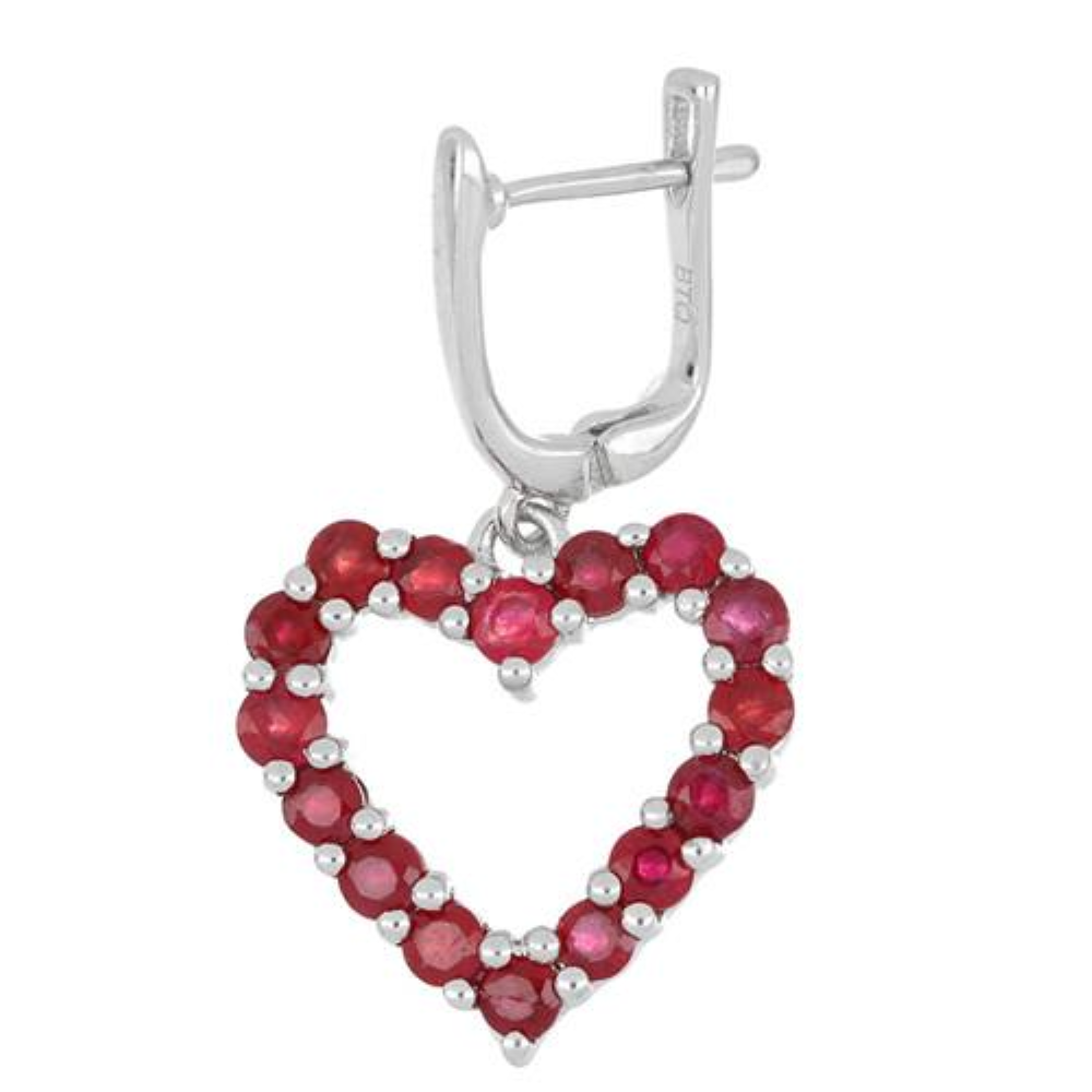 BUY GLASS FILLED RUBY GEMSTONE HEART EARRINGS IN 925 SILVER