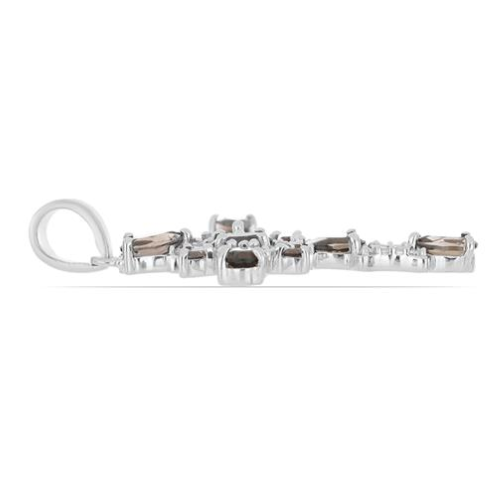 BUY NATURAL SMOKY GEMSTONE CROSS PENDANT IN 925 SILVER