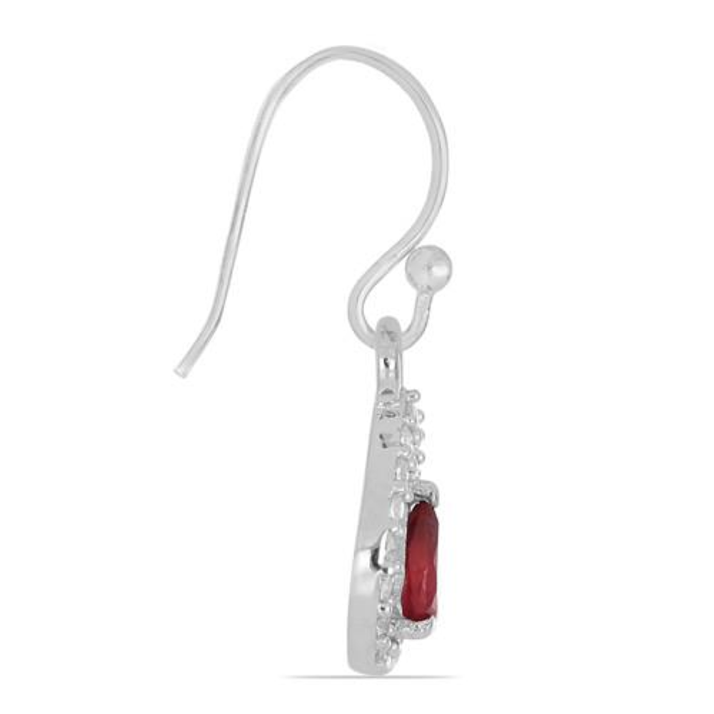 BUY NATURAL GLASS FILLED RUBY GEMSTONE CLASSIC EARRINGS IN 925 SILVER