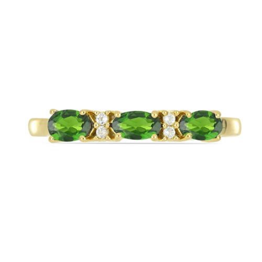 BUY 925 SILVER GOLD PLATED REAL CHROME DIOPSIDE GEMSTONE  RING