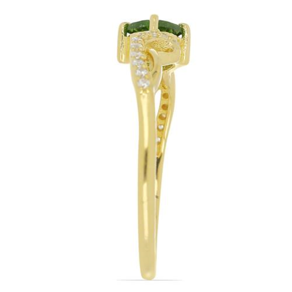 BUY 14K GOLD NATURAL CHROME DIOPSIDE GEMSTONE CLASSIC RING WITH WHITE DIAMOND