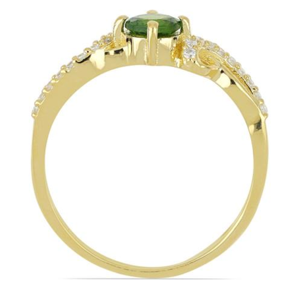 BUY 14K GOLD NATURAL CHROME DIOPSIDE GEMSTONE CLASSIC RING WITH WHITE DIAMOND