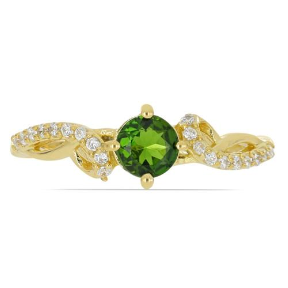BUY 14K GOLD NATURAL CHROME DIOPSIDE GEMSTONE CLASSIC RING WITH WHITE DIAMOND