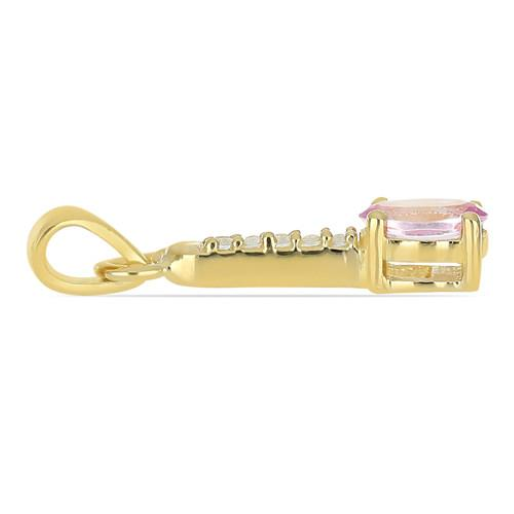 BUY 14K GOLD PINK TOPAZ GEMSTONE CLASSIC PENDANT WITH WHITE DIAMOND