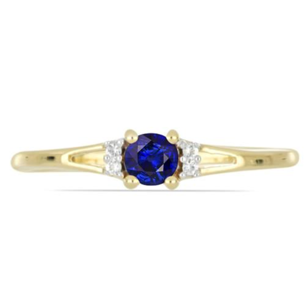 BUY 14K GOLD REAL BLUE SAPPHIRE GEMSTONE WITH WHITE DIAMOND CLASSIC RING