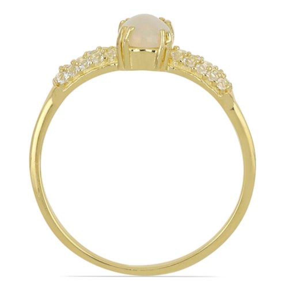 BUY 14K GOLD  ETHIOPIAN OPAL GEMSTONE CLASSIC RING WITH WHITE DIAMOND
