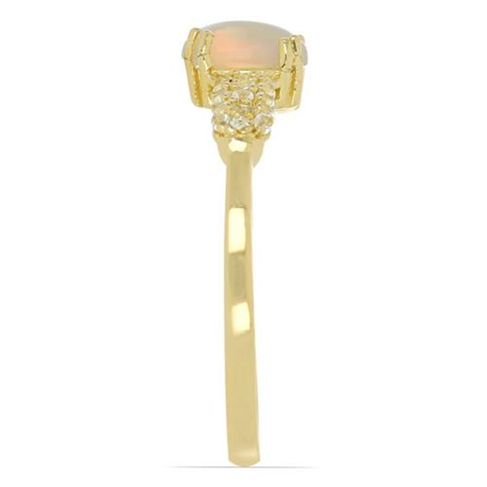 BUY 14K GOLD  ETHIOPIAN OPAL GEMSTONE CLASSIC RING WITH WHITE DIAMOND