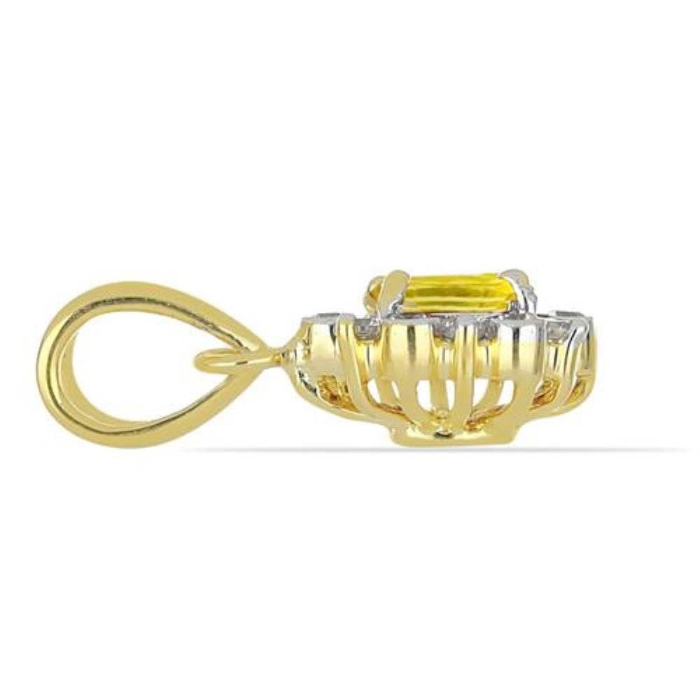 BUY REAL YELLOW SAPPHIRE GEMSTONE 14K GOLD HALO PENDANT WITH WHITE DIAMOND