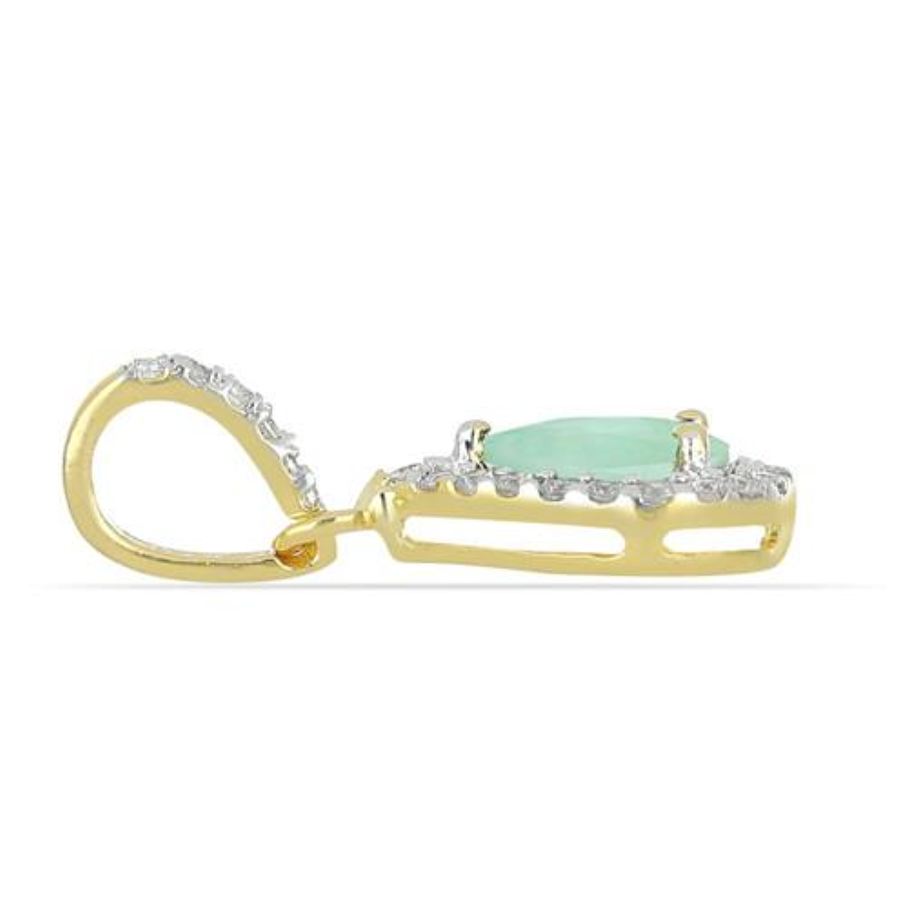 BUY 14K GOLD NATURAL EMERALD GEMSTONE HALO PENDANT WITH WHITE DIAMOND