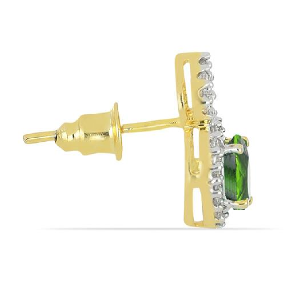 BUY 14K GOLD NATURAL CHROME DIOPSIDE GEMSTONE HALO EARRINGS