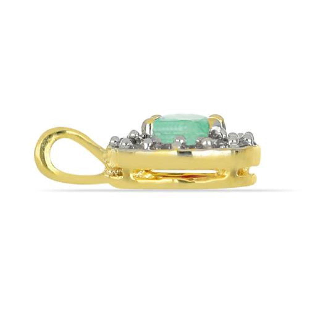 BUY 14K GOLD REAL EMERALD GEMSTONE HALO PENDANT WITH WHITE DIAMOND