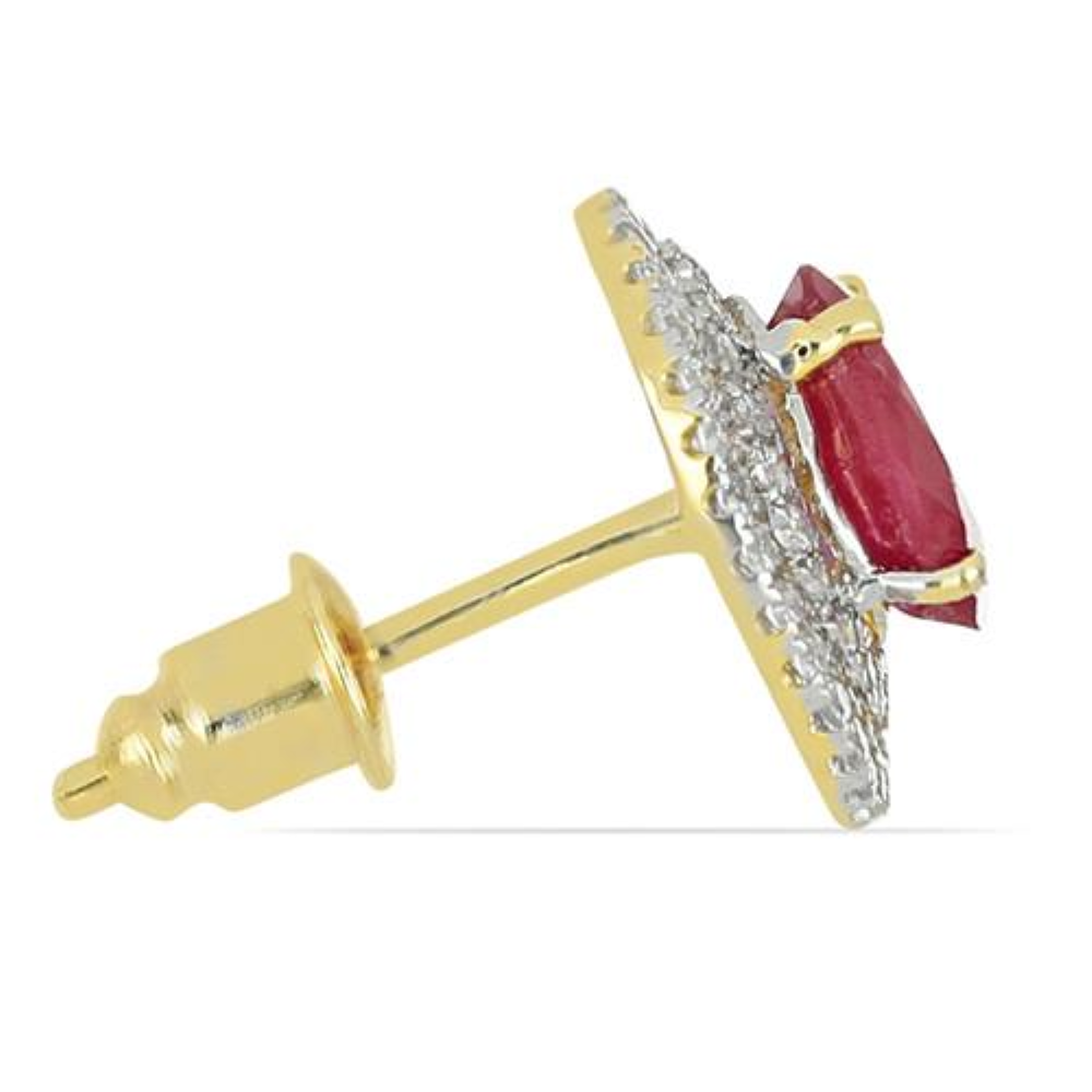 BUY REAL RUBY GEMSTONE 14K GOLD HALO EARRINGS WITH WHITE DIAMOND