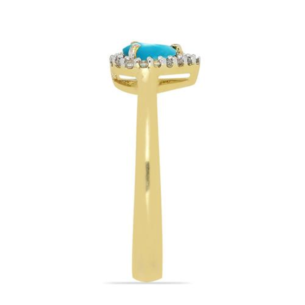 BUY 14K GOLD  NATURAL BLUE TURQUOISE GEMSTONE HALO RING WITH WHITE DIAMOND