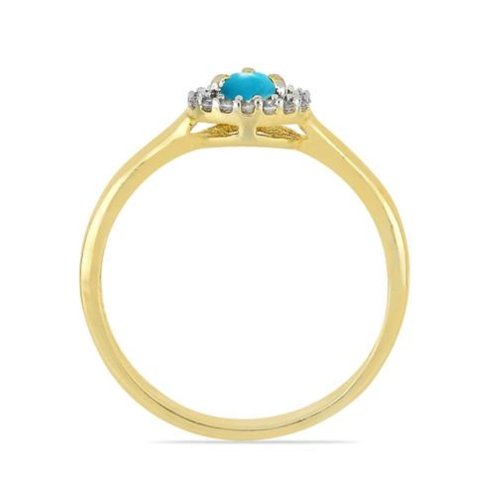 BUY 14K GOLD  NATURAL BLUE TURQUOISE GEMSTONE HALO RING WITH WHITE DIAMOND